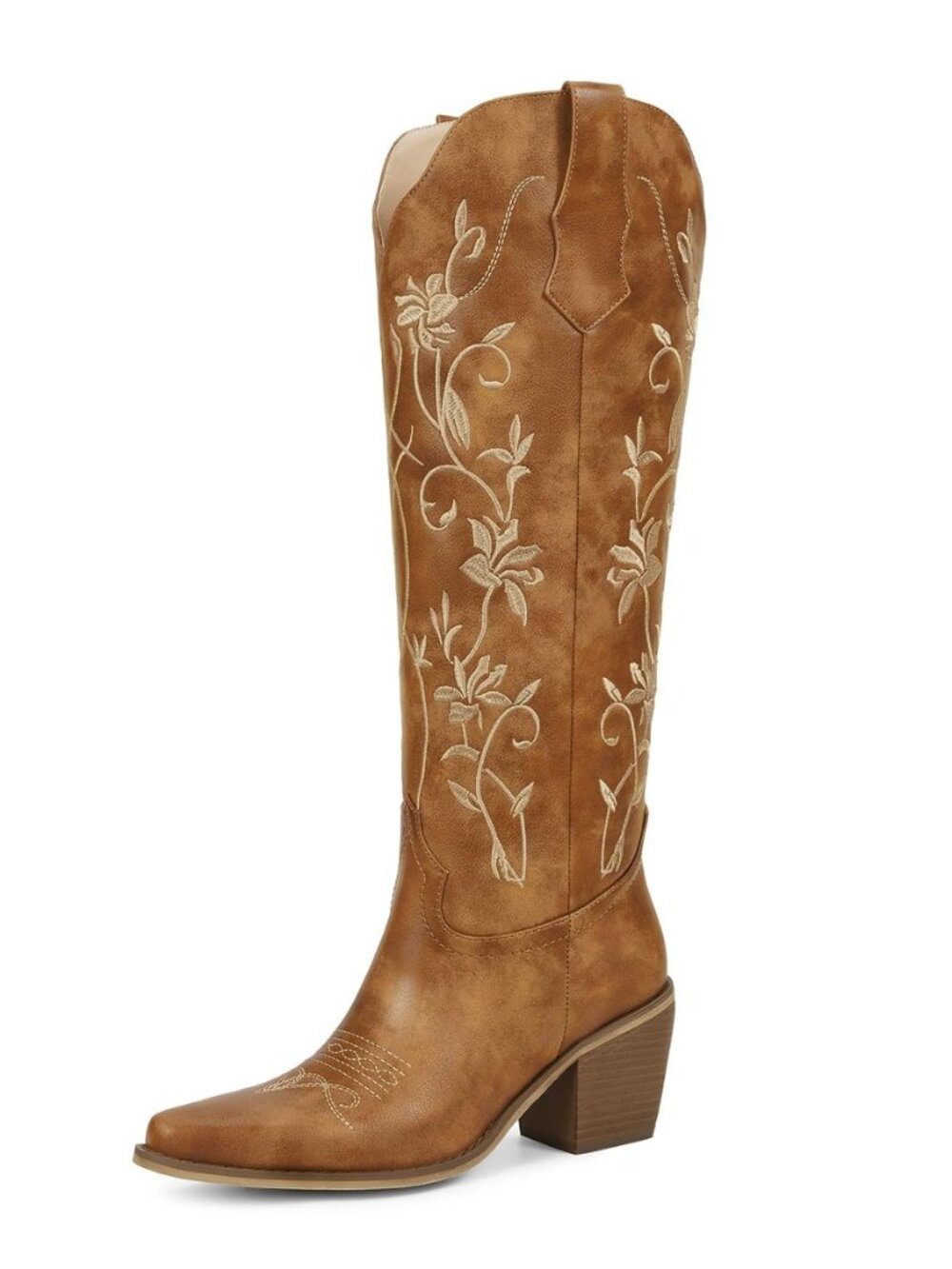 Cowboy Boots Womens Knee High Cowgirl Boots Embroidered Pointed Toe
